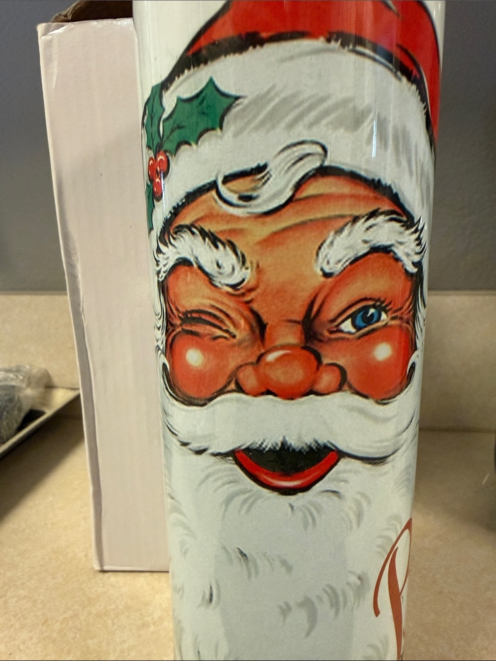 Vintage-Style Santa Claus Decorative Tumbker- Red, White, Green
